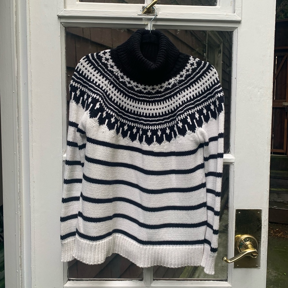 Black and White Patterned Turtleneck Sweater